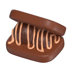 Chocolate Ice Cream Sandwich 3D Icon Chocolate with Transparent Background