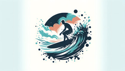 Obraz premium Extreme sports illustration, digital vector surf adventure Wallpaper 4K Background Generative AI