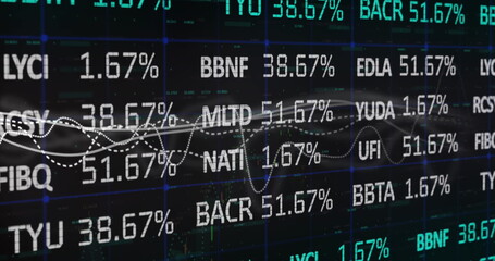 Image of financial data processing on black background