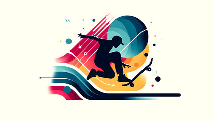 Naklejka premium Extreme sports illustration, digital vector skating adventure Wallpaper 4K Background Generative AI