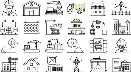 Build and construction icon set, Solid icon collection, Editable stroke. Vector illustration.