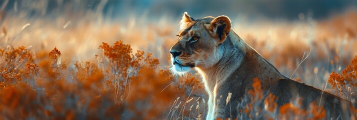 Lioness (panthera leo) in wild nature realistic nature and landscape