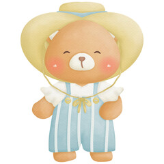 Teddy bear holding sunflower and balloons watercolor clip art so cute 