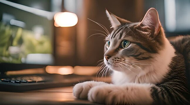 la captivation d'un chat avec l'ordinateur