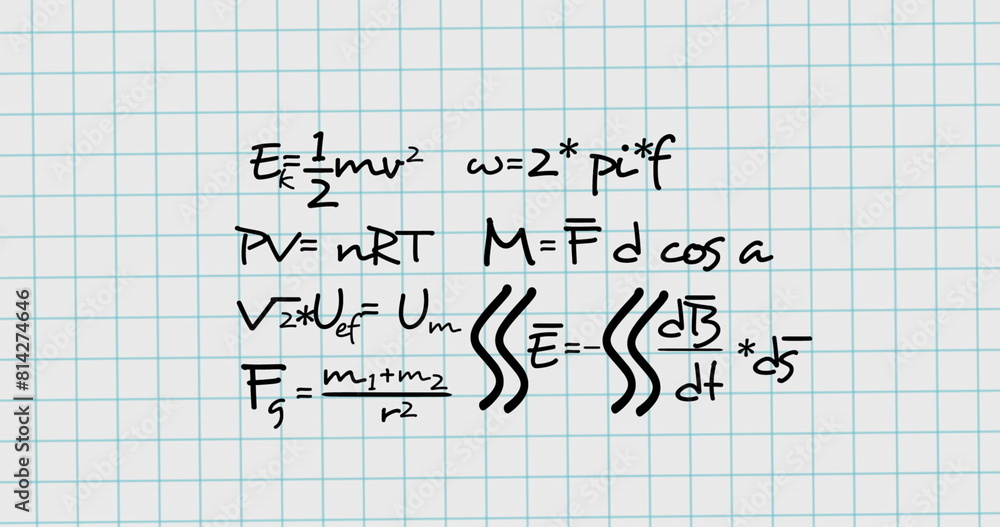 Poster image of mathematical formulae on white squared background