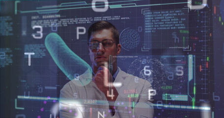 Image of scientific data processing over caucasian male doctor