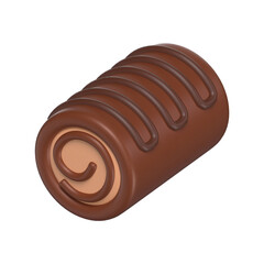 Chocolate Cake Roll 3D Icon Chocolate with Transparent Background