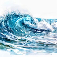 Zoom in on a serene ocean wave, capturing its graceful arc with intricate details, hinting at gentle currents and soothing sounds for a watercolor painting