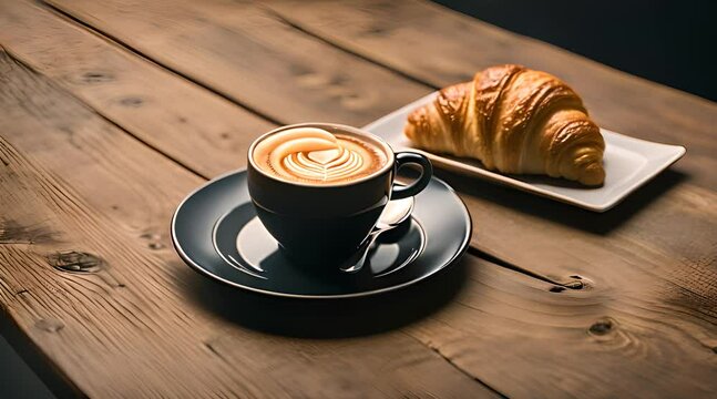 Sc&egrave;ne de petit-d&eacute;jeuner caf&eacute; et croissant