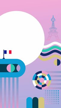 trendy geometric sport pink and blue color animated element vertical template with white circle empty space for your text or title, 4K video presentation