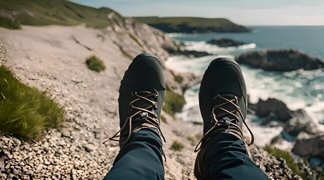 randonn&eacute;e au bord de la mer en chaussures de marche