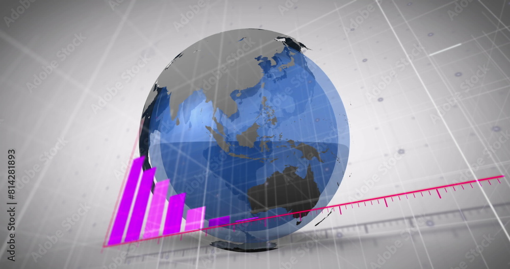 Poster Image of arrow on graph with text in rectangles and flying airplanes around globe
