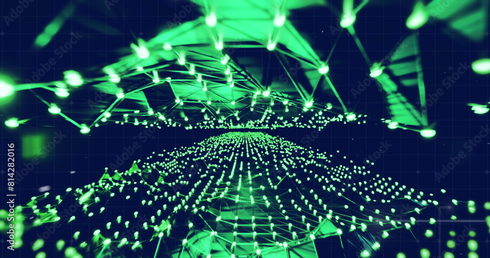 Aufkleber image of connected dots forming dynamic waves over black background
