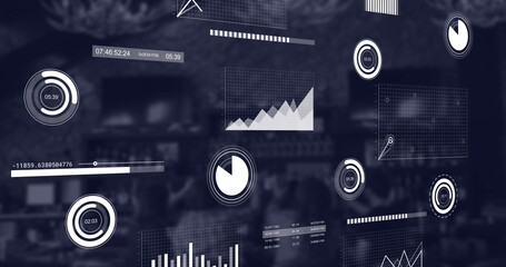 Image of multiple graphs moving over coffee shop