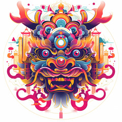 Chinese dragon head with colorful cartoon eyes