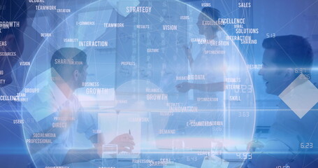 Image of globe of network of connections over business people