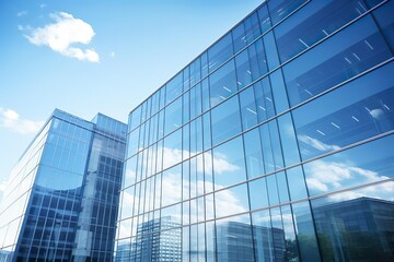 Fototapeta premium Modern office building with glass walls and blue sky