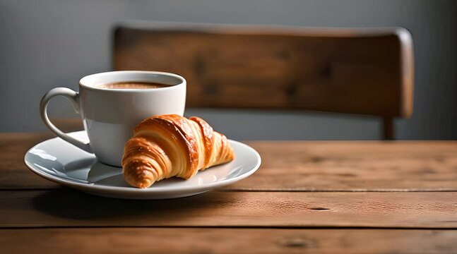 Un petit-d&eacute;jeuner simple compos&eacute; de caf&eacute; et de croissants