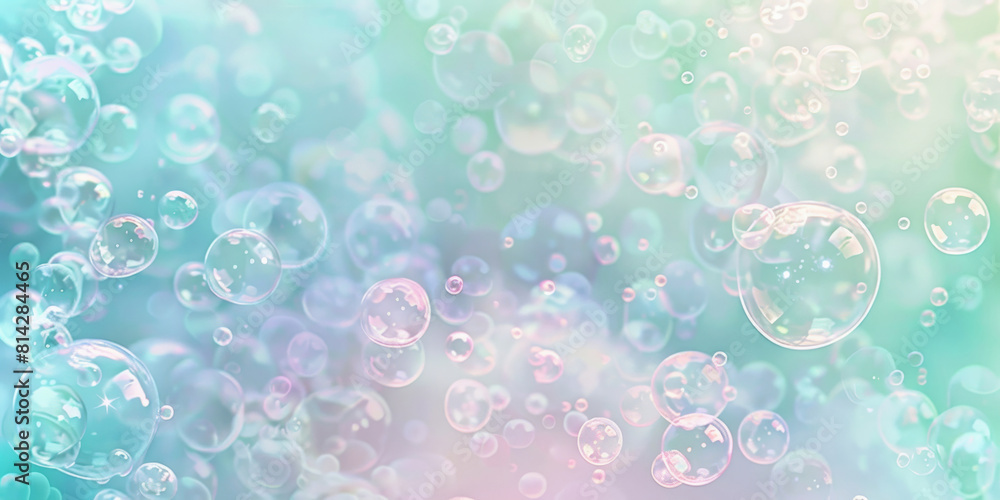 Poster bubbles floating on a turquoise background - a vibrant image showcasing multiple translucent bubbles