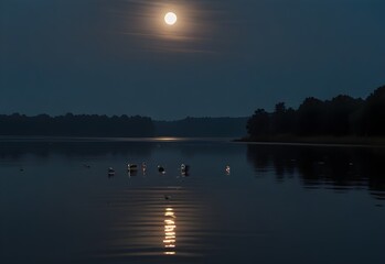 swan lake under the full moon, generative AI