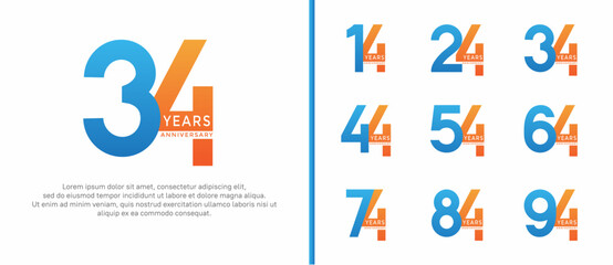 anniversary logo style set with blue and orange color can be use for celebration moment