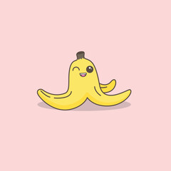 Cute Yellow Banana Kawaii Anime Cartoon Illustration Vector