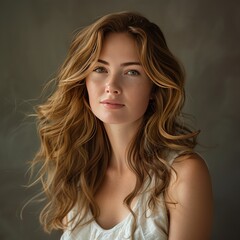 Naklejka premium Women's distinctive features Her hair really stole the spotlight. Attract attention with its luxurious texture and smooth movement. With a simple backdrop and focus on the model's natural beauty.