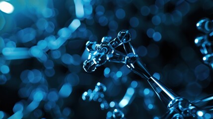 Blue helix human DNA structure,blue connected glass bubble molecules