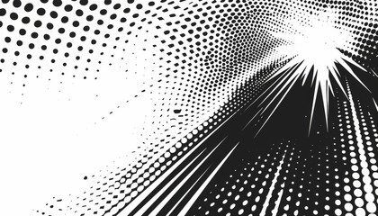 Explosive halftone dot pattern black and white - Image captures a dynamic explosion effect, with halftone dots creating an intense and powerful visual