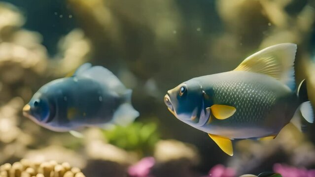 Colorful ornamental sea fish swimming energetically, aquarium, deep sea fish, beautiful, footage, 4k footage, videos, short video. animation, slow motion