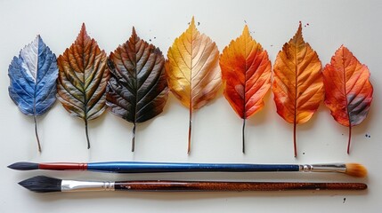 Leaves in diverse colors, along with a brush.