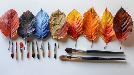 Brush and leaves of different colors.