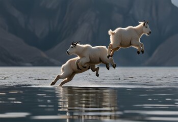 mountain goats jumping between floating islands, generative AI