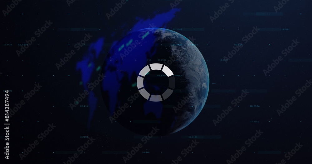 Poster image of stock market over data processing and globe