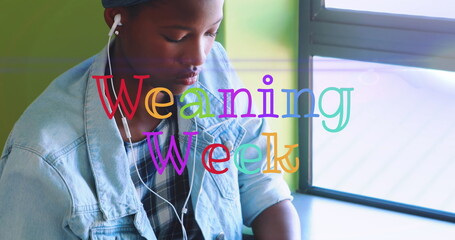 Image of weaning week text over african american woman