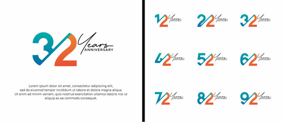 anniversary logo style set with blue and orange color can be use for celebration moment