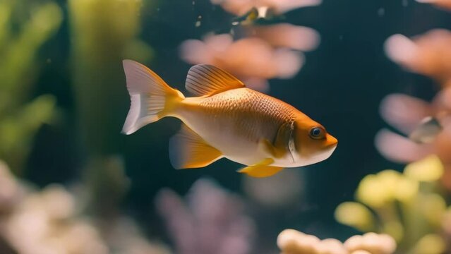 Colorful ornamental sea fish swimming energetically, aquarium, deep sea fish, beautiful, footage, 4k footage, videos, short video. animation, slow motion