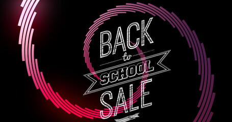 Image of back to school over pink spiral and black background