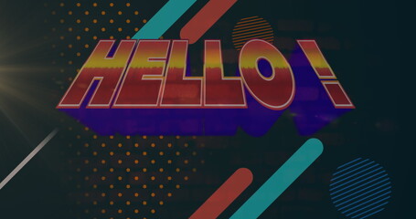 Image of hello over lines on black background