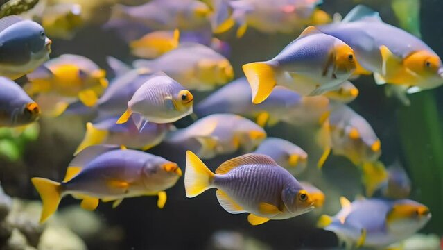 Colorful ornamental sea fish swimming energetically, aquarium, deep sea fish, beautiful, footage, 4k footage, videos, short video. animation, slow motion