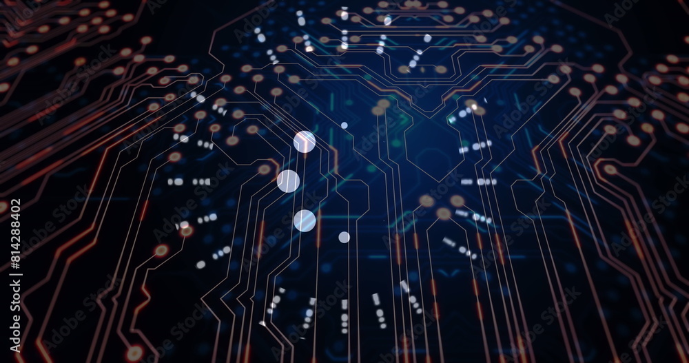 Poster image of computer circuit board over scope scanning on black background