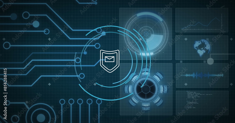 Poster image of data processing and clock on black background