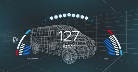 Image of car drawing over car network of connections