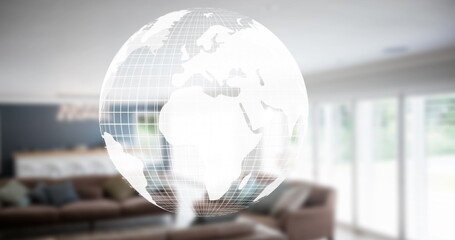 Image of globe moving over empty house interior
