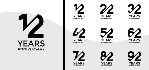 anniversary logo style set with black color and slash can be use for celebration moment