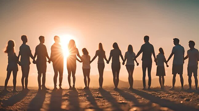 des personnes formant une cha&icirc;ne de solidarit&eacute; sous le soleil
