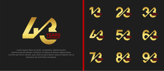 anniversary logo style set, gold and red color with slash can be use for celebration moment