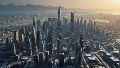 The pure expanse of white, a lone SimCity skyline rises, a testament to boundless creativity within the pristine void of urban simulation ai_generated