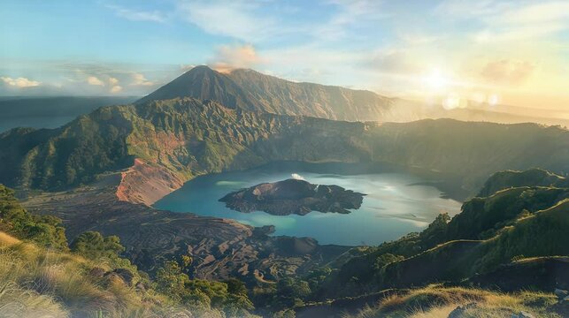 
Very beautiful view of the crater mountain. seamless looping time-lapse virtual 4k video Animation Background.