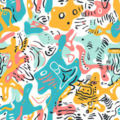 Seamless doodle pattern, colorful with pastel colors, digital paper for printing, graphic design, product designs, stickers and many more.	
